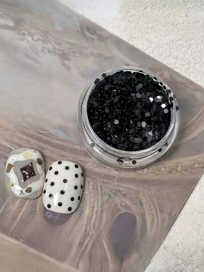 1盒黑白圆形波点亮片美甲装饰，超闪亮美甲钉，百搭ins风美甲DIY配件，美甲亮片，组件，DIY装饰，美甲设计装饰零件，适用于美甲沙龙美甲