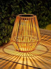 1 pieza Farol colgante artesanal de ratán con energía solar, lámpara solar impermeable con asa, decoración de estilo bohemio para jardín, patio, porche, árboles, senderos, de 31,5 cm de largo - Multicolor - Ver 4