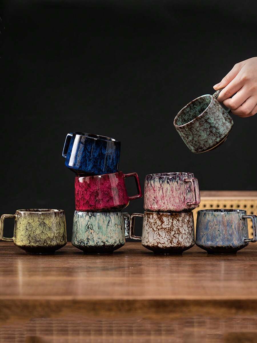 1个高温陶瓷咖啡杯,可转换成茶杯,大师杯,大号陶瓷功夫茶具,小容量茶杯,拉花杯,意式浓缩咖啡杯,陶瓷杯,小容量下午茶杯 - 彩色 - 查看 1