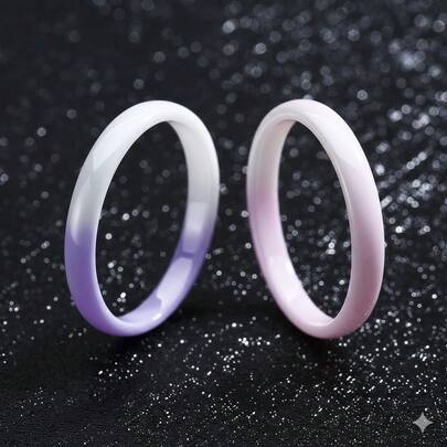 3毫米女士可叠戴亮面陶瓷结婚戒指，黑白绿粉薰衣草色可选，低过敏性材质，美国尺码5-12