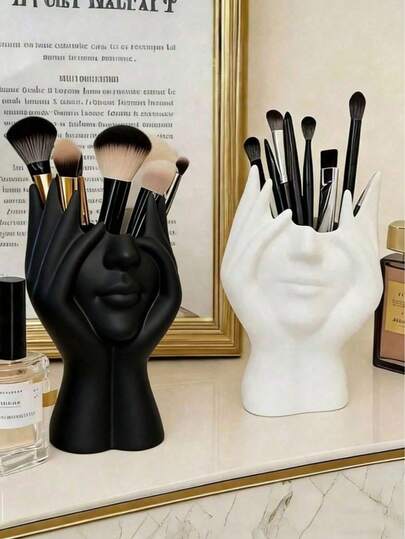 1pc Handmade Creative Human Body Art Makeup Brush Holder - Unique Human Body Art Makeup Brush Holder, Desktop Cosmetic And Makeup Brush Organizer, Decorative Resin Material, Anti-Drop Design, Sculptural Decor, Lightweight And Portable, Handmade Desktop Or Bathroom Cosmetic Organizer, Sleek And Stylish Design, Non-Slip, Ideal Choice, Valentine's Day Gift, Back To School Storage, Bedroom Accessory, Bathroom Accessory