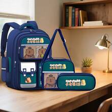 3pcs Fashion Capybara Themed Backpacks With Adjustable Shoulder Straps - Durable Nylon Material, Zipper Closure, Polyester Lining, Printed Design - Perfect Gift For Capybara Lovers, Travel Backpack, Shoulder Bag, Storage Bag, Handbag Gift, Back To School Essential - Rectangle - View 10