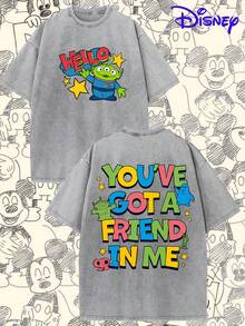 The Disney Toy Story Alien "You've Got A Friend In Me" Washed T-Shirt Is An Officially Licensed, Stylish Cartoon-Themed Short-Sleeved T-Shirt For Men, Made Of Pure Cotton. Soft And Breathable, It Makes A Great Gift For Disney Fans. - Grey - View 1