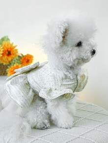 PETCIRCLE 1pc Pet Dress, Cute Tulle Skirt Outfit For Dogs & Cats, Spring/Summer New Arrival, White Star Wedding Dress - White - View 2