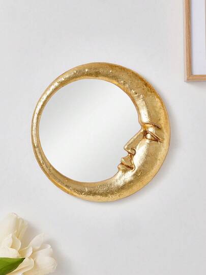 Man In The Moon Resin Wall Mirror – Mystical Home Accents For Living Room, Vanity & Gallery Walls | Celestial Decor For Modern & Bohemian Spaces | Handcrafted Art For Wall Mounted Decoration