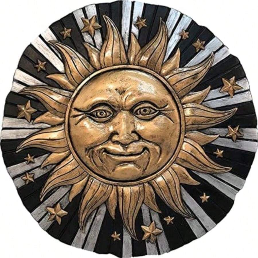 Spoontiques - Piedra decorativa de jardín para decoración de jardín - 9 5/8 pulgadas de diámetro para jardín - Cara del sol - Ver 1