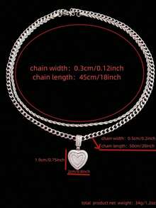 2pcs/Set - 1pc Cubic Zirconia Heart Pendant & 2pcs Stainless Steel Necklaces, Women's Hip Hop Pendant Necklace, Fashionable Retro Pendant Necklace, Suitable For Daily Wear Or Parties, Valentine's Day Gift 1YNA - 黃金 - 查看 9