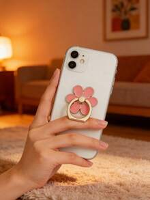 Pink Cute Flower Alloy Metal Petal-Shaped Metal Anti-Drop Phone Ring Holder With Adhesive Backing, Suitable For Phone Cases, Adorable Phone Ring Stand For Girls Spring Gift - Multicolor - View 2