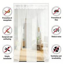 磁性纱门，自密封网眼，加厚网眼磁性闭合（48.4x95.6英寸，72.0x95.6英寸），免提式网状隔断，防止昆虫进入，宠物友好，白色 - 白色 - 查看 1