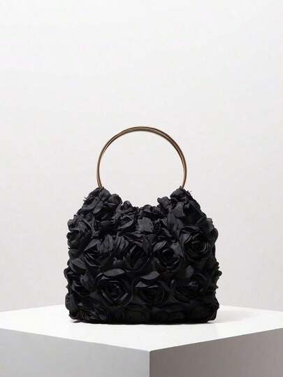 Women Elegant Rose Flower Handbag Ballroom Evening Purse Elegant Clutch For Wedding Party Ballroom Dress Matching Random Pattern