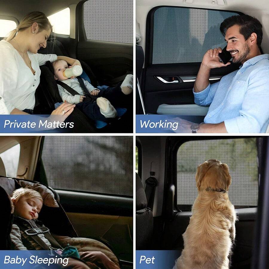 2件装汽车座椅靠背防蚊遮阳网帘，黑色网状遮阳帘，不阻挡视线或影响车窗操作，保护宝宝免受阳光和高温照射，汽车车窗遮阳帘，防紫外线，透气 - 黑色 - 查看 1
