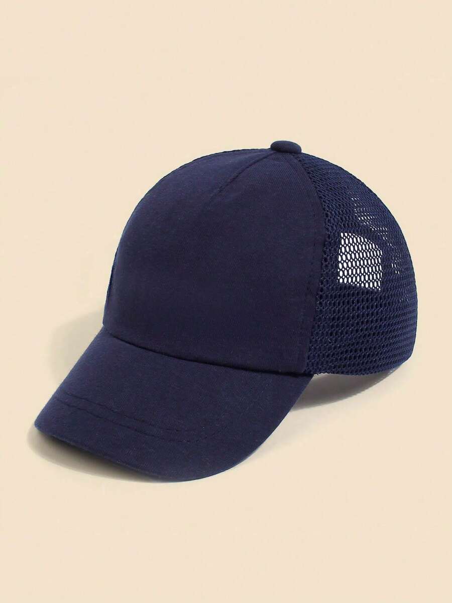 1 buah Topi Baseball Anak, Topi Baseball Pelindung Matahari yang Dapat Diatur dan Bernapas untuk Balita Laki-laki di Luar Ruangan dan Pantai - Biru tua + kain jala biru tua - View 1