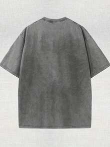 230g Washed Men's T-Shirt, "COFFEE SUSTAINS ME" Pixel Art Coffee Cup Graphic, Casual Crew Neck Short Sleeve Tee - 灰色 - 查看 2