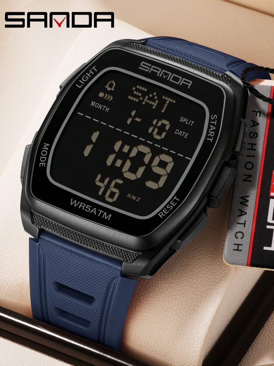 SANDA. Reloj electrónico de moda para hombre SANDA 9080, multifunción, alarma, luminoso, resistente al agua, a prueba de golpes, reloj deportivo y casual