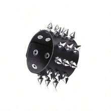 1/3/6 Pcs Set Black Leather Rivet Punk Goth Bracelet, Unisex - Black #1 - View 5