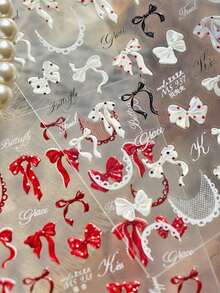 1 Piece Of Charming Polka Dot Bow Nail Sticker Exquisite Bow Valentine's Day Nail Art Accessory Self-Adhesive DIY Nail Design - Multicolor - View 4