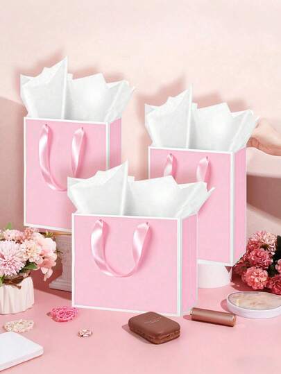 5/10个装横款牛皮纸礼品袋，带提手，适用于婚礼感谢伴娘、节日购物、零售礼品袋、情人节新娘捧花等场合，也可用于生日、婚礼、伴娘派对回礼、购物、零售礼品袋。