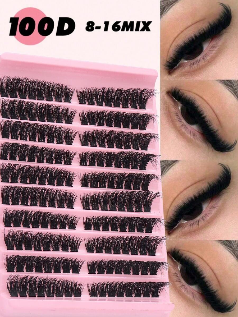 160 Clusters / Clusters Fake Eyelashes, 100D, D-Curl, 8-16mm Mixed Length, Natural & Fluffy, 0.07mm Lightweight & Reusable Lashes, Suitable For Holidays & Parties, Halloween Lashes, Cosplay Lashes. - D - View 1