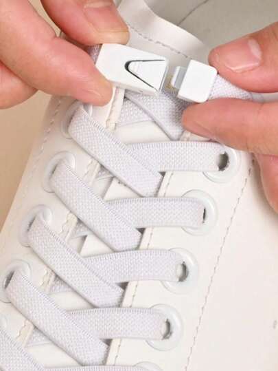 1pair Elastic No-Tie Shoe Laces With Switch Button, Black, Fits For Sneakers, Sports Shoes, Casual Shoes,White Shoes,Basketball Shoes, Trainers Running Shoes Summer