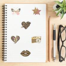 55 feuilles d'autocollants dérivés de motif léopard - vinyle imperméable, convient pour les valises, les cahiers, les ordinateurs portables, les tasses, etc. - fournitures de scrapbooking de style rétro DIY, décorations, articles de papeterie, autocollants amusants - A - Voir 4