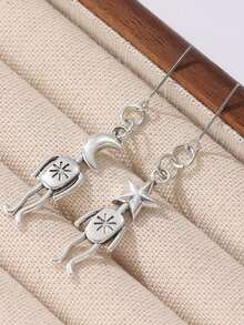 1 Pair Fashionable Retro Earrings, Radiating The Innocence Of Childhood And The Charm Of Fairy Tales. The Overall Appearance Is Like A "Star And Moon Fairy" Walking Out Of A Children's Picture Book, Perfectly Matching Fairy Tale Outfits - Antique Silver - View 2