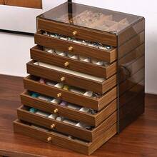 1pc 8-Tier Walnut Color Jewelry Storage Box, Large Capacity Multi-Function Jewelry Organizer Rack For Rings, Necklaces, Bracelets, Earrings, Hair Accessories, Suitable For Vanity, Retail Store Display - Walnut Wood - View 3