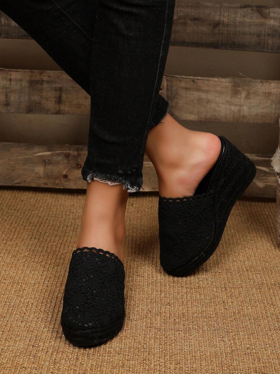 Soft & Breathable Closed Toe Hemp Rope Fashionable Lightweight Wedge Slide Sandals For Women