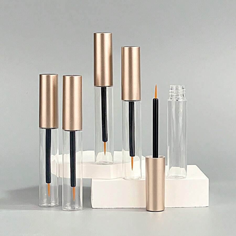 1/5/10pcs Rose Gold Refillable Containers, 5ml Transparent Eyeliner/Mascara Empty Bottles With Funnel, Portable Makeup Refill Jars - Mocha Brown - View 1