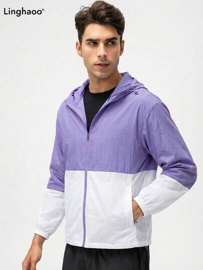 Men's Outdoor Sports Cycling Casual Lightweight UV Protection Jacket With Colorblock Design, Summer