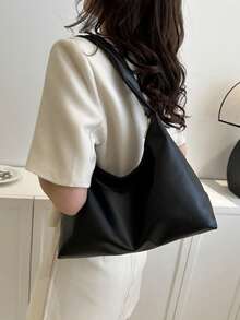 优雅简约新月形设计女士单肩手提包。黑色包包。女士包袋 - 黑色 - 查看 4
