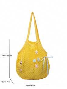 女士时尚夏季海星贝壳针织网眼包度假手提包大容量单肩包 - 黃色 - 查看 5