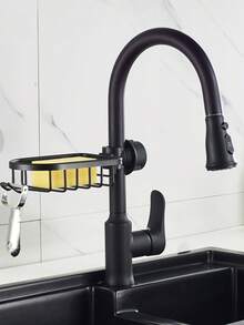 Giá đỡ vòi nước điều chỉnh được, không cần khoan, giá đựng đồ dùng vệ sinh nhà bếp/phòng tắm có móc, giá để đồ dưới bồn rửa có lỗ thoát nước và móc tích hợp. - Nhiều màu - Xem 5