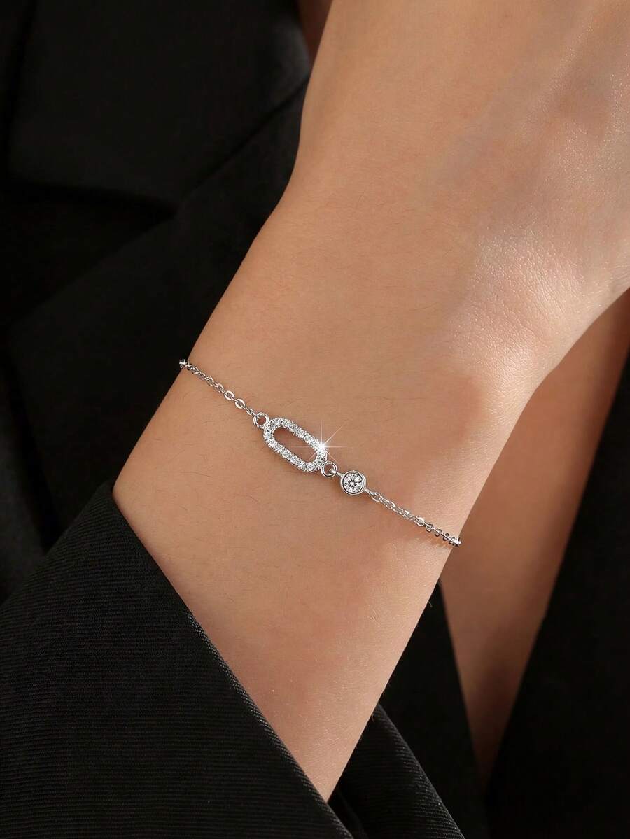 1 chiếc vòng tay tròn tối giản bằng bạc Sterling S925 đính đá, thời trang, thanh lịch, cá tính, sang trọng, tinh tế, thiết kế hình vuông hình học cao cấp, phụ kiện đa năng, món quà tinh tế. - hình học - Xem 1
