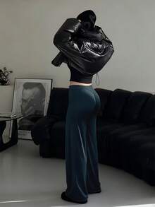 高腰喇叭瑜伽裤，提臀，弹力宽松喇叭裤腿运动裤，可机洗，女士款，阔腿裤，直筒裤，健身，夏季，春季女装，春季 - 藏蓝色 - 查看 5