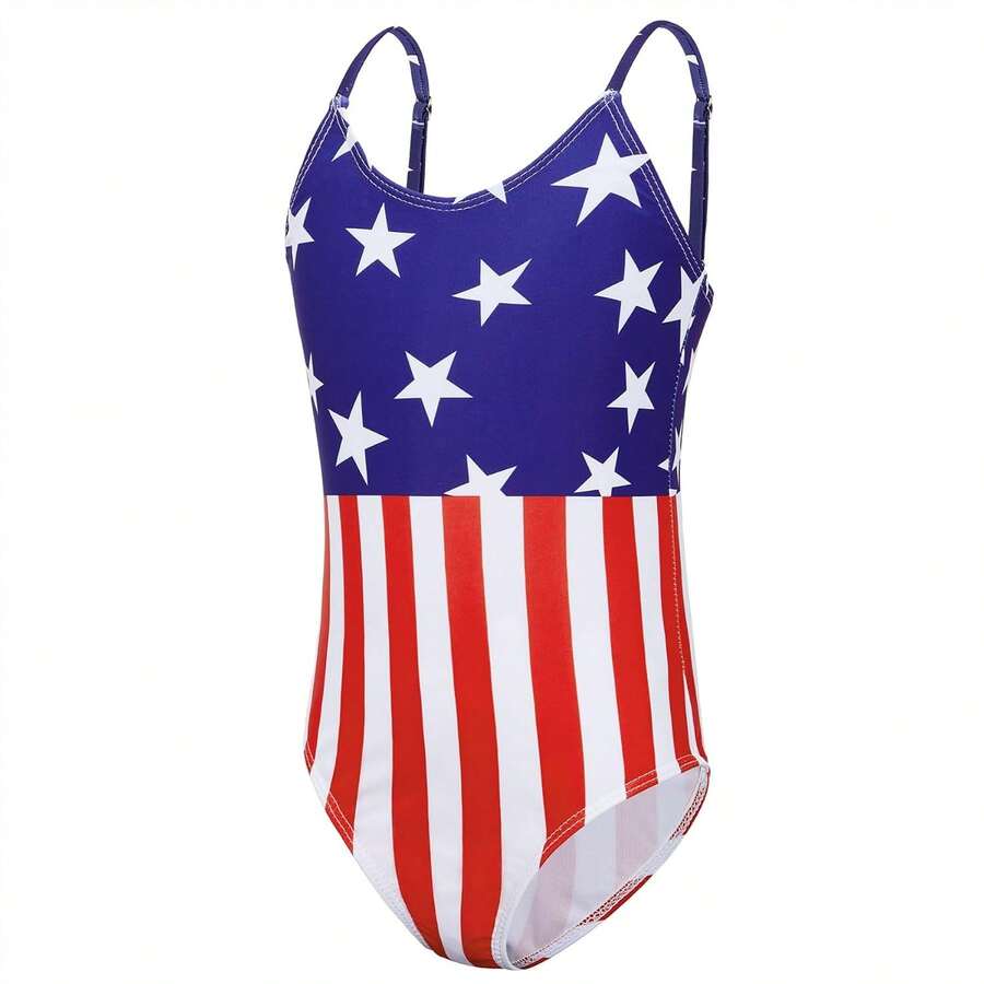 Girls Bathing Suit Size 2-10 Years - Cute Toddler Swimsuit Girl Adjustable One Piece Swimwear For Summer Beach Wear - 美國國旗 - 查看 1