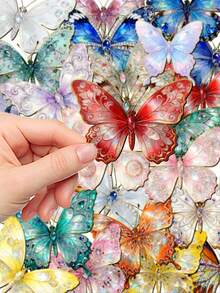 50pcs Gemstone Butterfly Stickers Stamping Handbook Laptop Cell Phone Case Luggage Guitar Stickers - A - View 7
