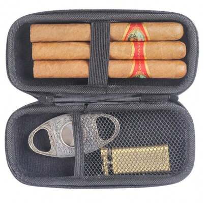 1 Set, que incluye 1 pieza Cortador de puros de guillotina de doble hoja, 1 pieza Bolsa de almacenamiento portátil, Herramienta de corte de puros de doble hoja de acero inoxidable, Accesorio para puros, Corte afilado y limpio, Pequeño regalo para hombres, Regalo para el Día del Padre