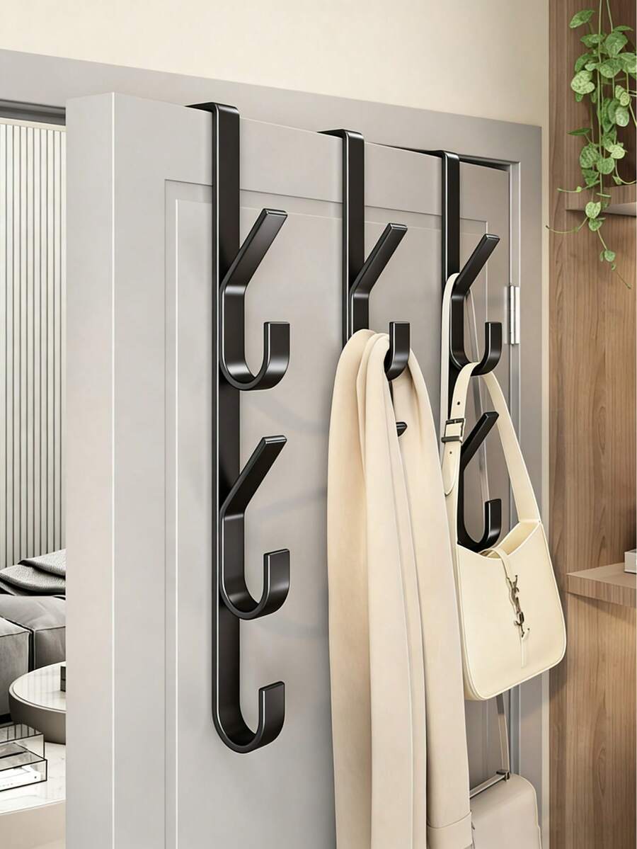 1个/3个碳钢门后挂钩 - 多功能重型金属门后收纳架 | 节省空间的垂直设计收纳挂钩 | 浴室门后毛巾架，钛色，门后衣钩，无需钻孔，门后挂钩，适用于卧室、浴室配件
