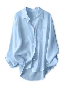 Women's Casual Loose Long Sleeve Shirt, Suitable For Spring And Autumn Commuting - Light Wash - View 3