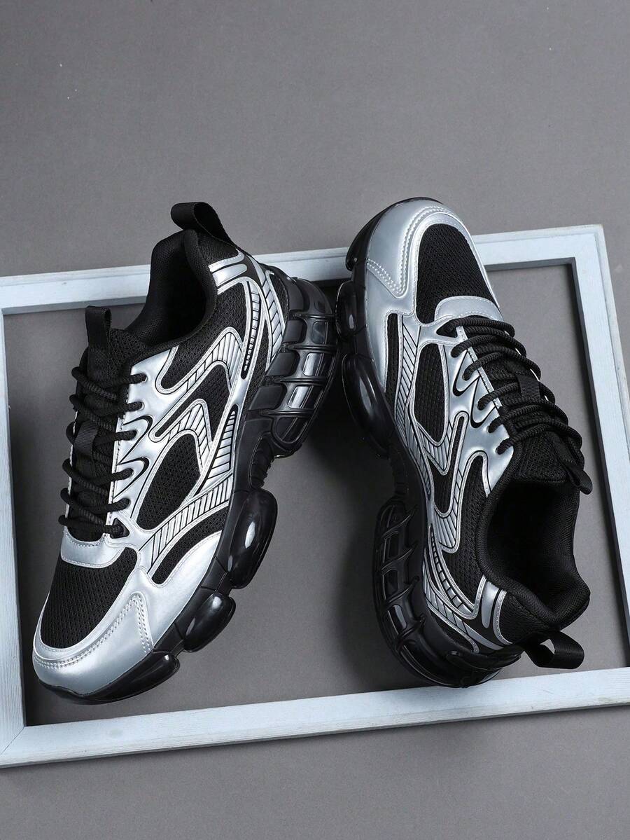 Giày thể thao nam cổ thấp, giày chạy bộ thường ngày, giày đi bộ, giày thể thao phối màu đỏ gradient thời trang, giày tennis phong cách đường phố. - Bạc - Xem 1