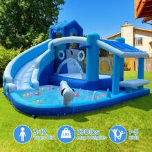 Spiral Single Slide Inflatable Water Park With Trampoline & Water Cannon, Pool Included, Dry & Wet Dual-Use, Summer Backyard Fun Toy(Blue And White ) (Oxford Material) - Multicolor - View 5