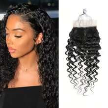 ZHENDEFA 4x4高清透明蕾丝发片，水波纹发片，真人发自由分缝蕾丝发片，未经加工的巴西原生真人发接发，150%密度，自然黑 - SNatural - 查看 3