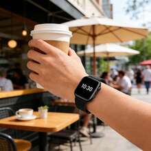 1pc Unisex Classic Stainless Steel Dual-Buckle Magnetic Milanese Loop Band Compatible With Apple Watch Series 10 9 45mm-38mm, Series Ultra/SE/10/9/8/7/6/5/4/3/2/1, Black Fashionable Band, Smart Watch Band, Watch Band Accessories, Breathable Non-Sweat, Popular Spring/Summer Item - Black - View 6