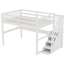 Children's Loft Bed, 140 X 200 Cm, With Storage Drawers And Desk Under The Bed, White - White - View 8
