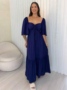Boho Casual Ruffled Hem Wedding - Màu xanh hải quân - Xem 2