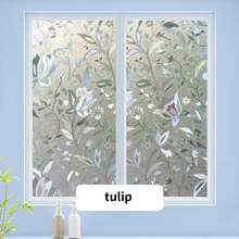 Película de Ventana Elegante con Patrón de Tulipán para Privacidad, Pegatina de Privacidad para Vidrio de Baño, Anti-UV, Calcomanía de Vidrio Esmerilado para el Hogar - Autoadhesiva, Sin Pegamento, Papel de Vidrio Transparente & Opaco, Fácil de Rasgar y Pegar, - multicolor - Ver 6
