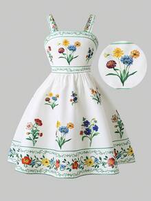 Đầm slip mùa hè cho bé gái, cạp chun, in họa tiết hoa cúc, thích hợp cho kỳ nghỉ biển và mặc hàng ngày. - trắng - Xem 1