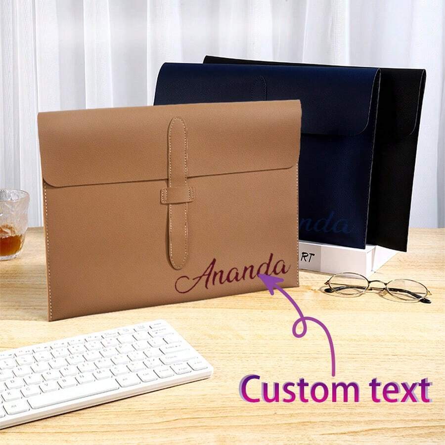 Customized Logo Leather Snap Closure Minimalist A4 Document Folder, Business File Bag, Exam Material Bag, Office Document Bag, Briefcase, Large Capacity, High-Quality, Business Gift - Multicolor - View 1
