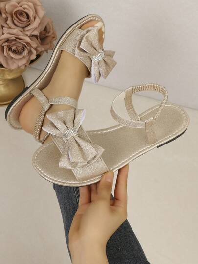 1 par de sandalias bohemias de cristal con lazo de unicolor para mujer, para usar en la playa y en casa, para el verano