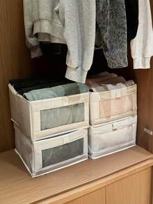 2pcs/1pc Denim Fabric Storage Box With Transparent Window, Suitable For Storing Jeans, Underwear, Socks, Ties, Etc. Applicable For Bedroom, Bathroom, Organization, Travel Essentials - White - View 9